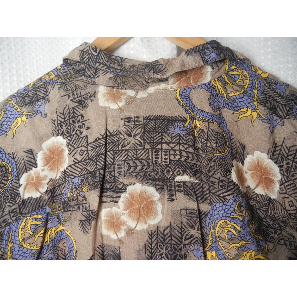 Thums Up for him  Black/Cream Dragon floral rayon 44 Med Hawiian Shirt - Picture 4 of 5